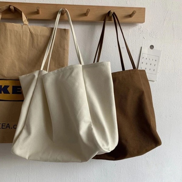 Axelväska i canvas Stor kapacitet Livsmedelsväskor Enkel enfärgad Designerhandväska Återanvändbar Shopper Eco Shoppingväskor Auburn