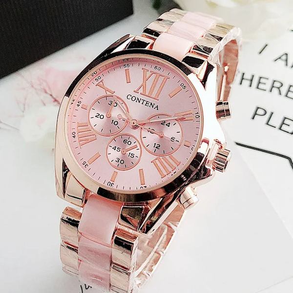 Ny watch Damklockor i rostfritt stål Keramiska armbandsur Dam Quartz Klockor Toppmärke Lyx Damklänning Klockor Dam Waches pink