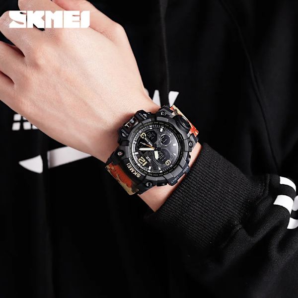 SKMEI 2 Time Herrklocka Man Elektroniska Sportklockor Stoppur Bakljus Alarm Vattentät Quartz Clock reloj hombre 1155B Red Watch