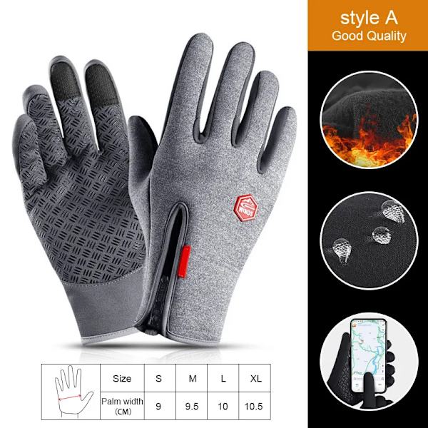 Pekskärm Vinter Thermal Varma Cykelcykelhandskar 2XL XXL Cykelskidor Utomhuscamping Vandring Motorcykelhandskar Helfinger A Grey M
