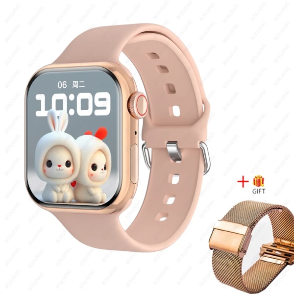 Watch 9 Smart Watch Herr Kroppstemperatur BT Call NFC Always on Display Fitness Women Series 8 Smartwatch för Apple Android Gold mesh belt