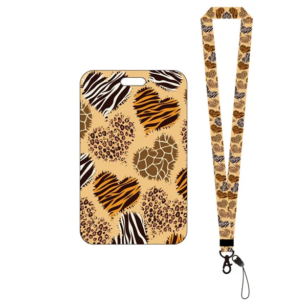 Mode print flickor visitkort student campus kort hängande hals väska Korthållare Lanyard ID-kort case Leopard card holder(.1455)