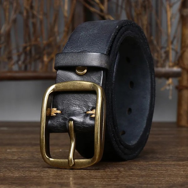 3,8 cm tjockt koskinn kopparspänne äkta läder Casual jeansbälte män högkvalitativt retro lyxigt manligt band Cintos Black 130cm