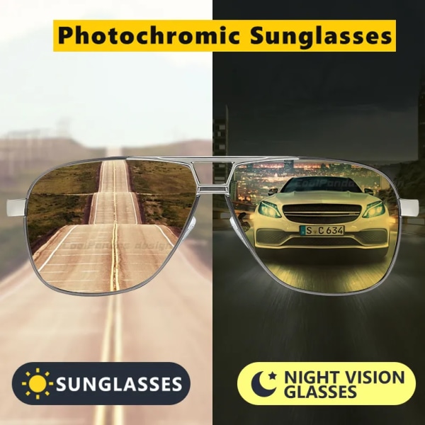 Night Vision Polarized Photochromic Solglasögon Herr Driving Chameleon Glasögon för dag och natt Dubbel användning manlig färgbyte RedGold-Photochromic As Picture