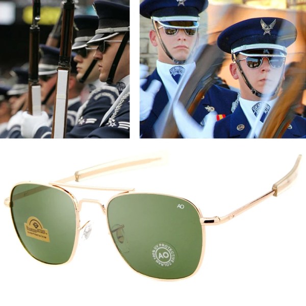 Män lyxmärke Designer Solglasögon Vintage mode Aviation AO Solglasögon För Man American Army Militär Optisk Glas Lins C4