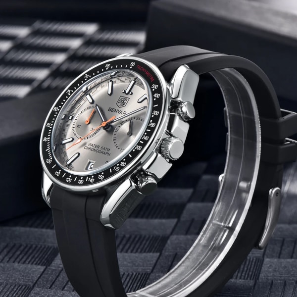 2023 Ny BENYAR Watch för män Lyx kvarts kronograf herrklockor Sport Vattentät Automatisk självlysande klocka Reloj Hombre Silver Blue
