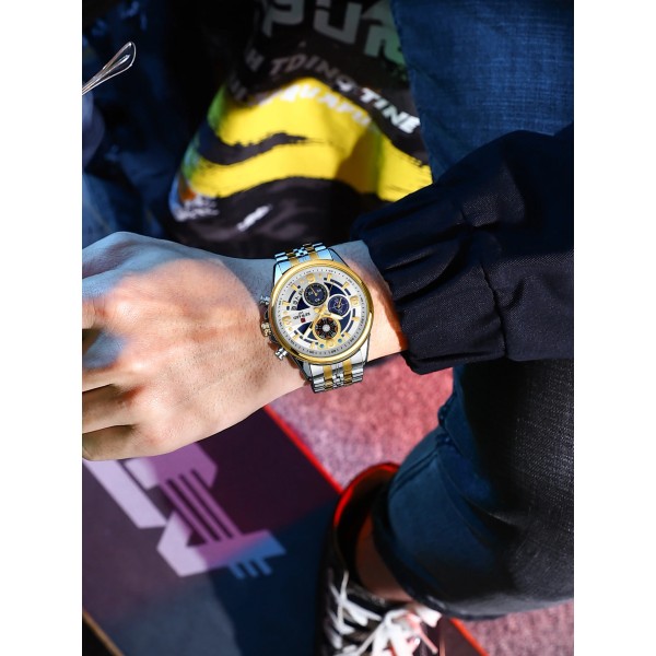 REWARD Design Quartz Armbandsur för män Sport Vattentäta klockor Rostfritt stål Kronograf Luminous Watch Rose Blue