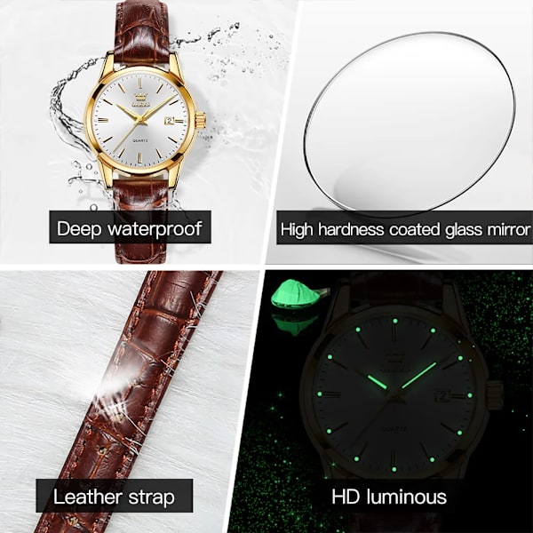 OLEVS Toppmärke Quartz Damklockor Vattentät läderrem Mode Damklocka Watch White face