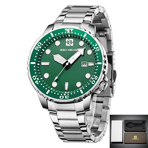 Ben Nevis herrklockor Lyxig analog watch med datum Watch Vattentät silikongummirem Relogio Masculino silver green  box