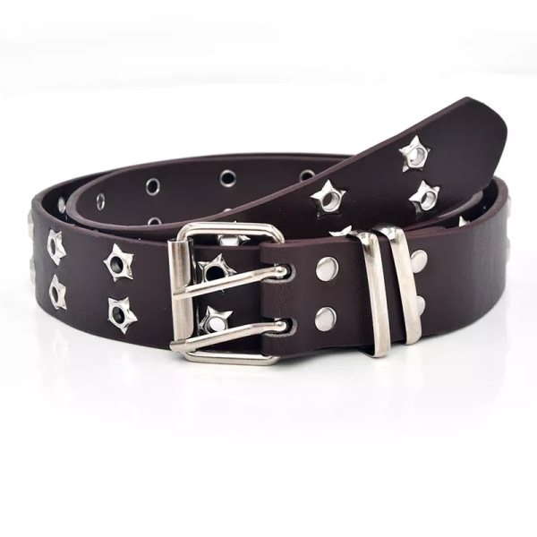 Star Eye Nitbälte Goth Style Dubbelnål Spänne Man/kvinna Mode Casual Puck Style Pu Läder Midjeband Jeans y2k tillbehör Black one size
