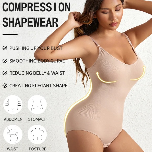 Body Shapewear Dam Spaghetti Armband Sexig Öppen gren Bantning Kroppsformare Mage Kontroll Butt Lifter Push Up Shapers Korsett Beige 3XL (90-97.5KG)