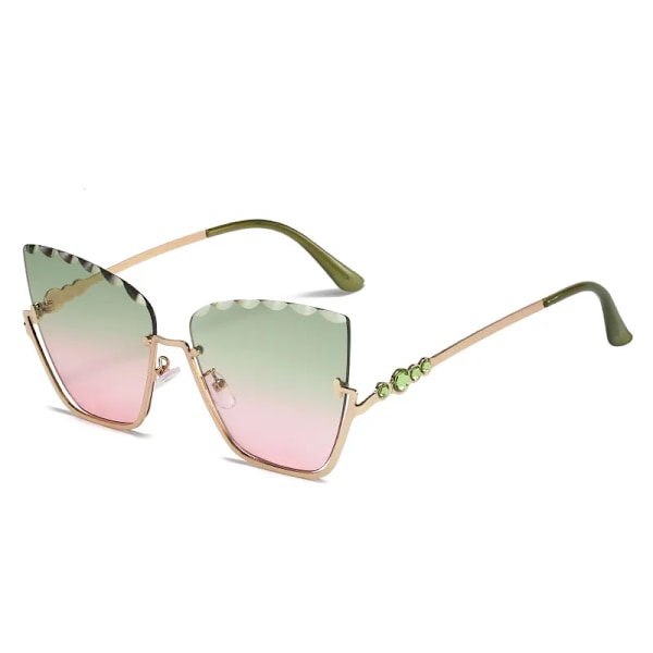 Halvbåglösa Cat Eye-solglasögon Dammode Cateye-solglasögon för damer Trendiga metall halvramssolglasögon Green as picture
