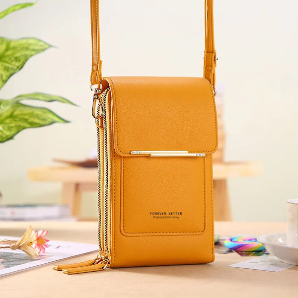 Buylor Bolsas Damväska Trend Handväskor Mjuka läderplånböcker Pekskärm Mobilväska Mode Crossbody-axelväskor Yellow 11x5x19CM