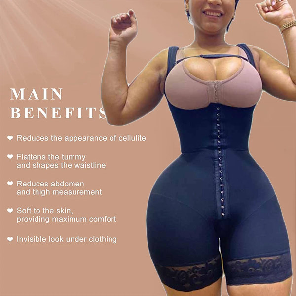 Shapewear Dam Fajas Colombianas Kompression Höftlyft Öppet bröstplagg Bred justerbar axelrem Damkroppsformare TAN M