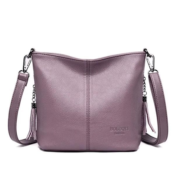 Crossbody-väskor i mjukt läder för kvinnor Nya lyxiga handväskor Dam Casual Axelväska Designer tygväska bolsa feminina Purple 25cm x 10cm x 21cm