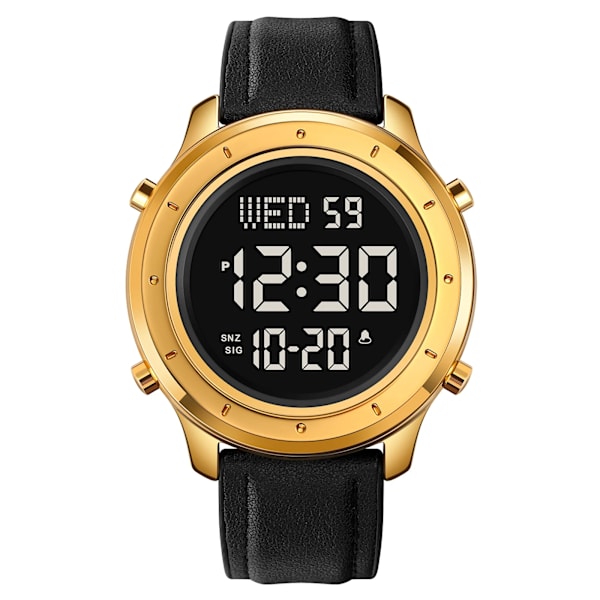 SKMEI LED Light Stoppur Sportklockor Herr Multifunktion 3Bar Vattentät Countdown Calendar Digital Armbandsur reloj hombre Leather Strap 5