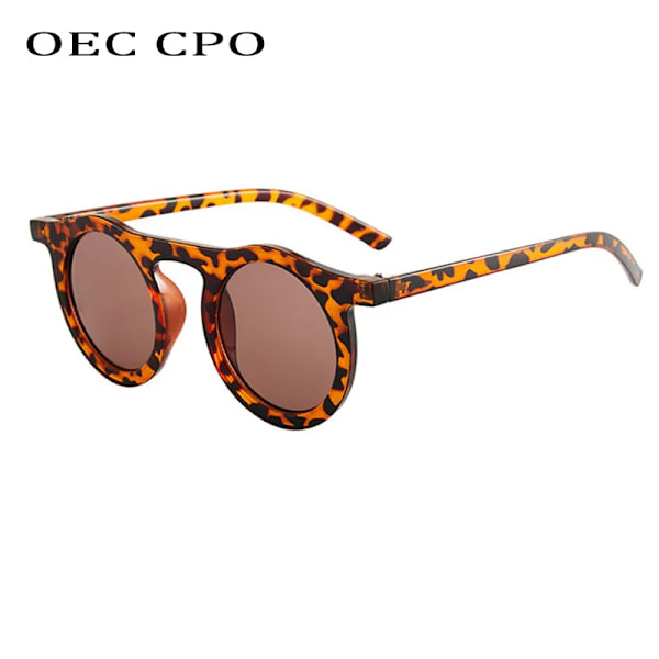 OEC CPO Klassiska runda solglasögon Män Kvinnor Mode Liten ram Solglasögon Kvinnlig plastglasögon Unisex UV400 O626 C9 Leopard-Brown