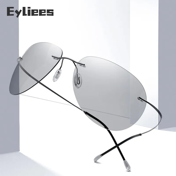 Män Ultralätt titan polariserad fotokromatisk lins solglasögon båglös flygstil Brand Design Night Vision glasögon Silver Gray