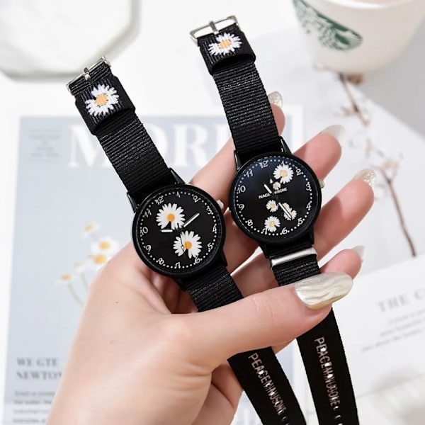 Watch Nylon Daisy Flowers Damarmbandsur Modeklockor Set Quartz Clock s relogio feminino set 3