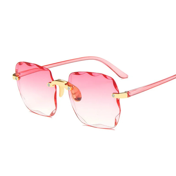Fyrkantiga solglasögon Kvinna Märkesdesigner Mode Bågfri Gradient Solglasögon Skärmar Skärlins Dam Ramlösa glasögon Double Pink as picture
