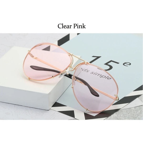 Spegel Oversized Pilot solglasögon för kvinnor Vintage svarta nyanser vintage glasögon lyx Märke flat top feminina solglasögon Clear Pink