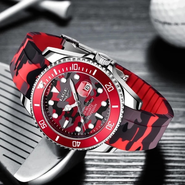 LIGE New Fashion Herrklockor Toppmärke Lyx Kamouflage Quartz Watch Man Sport Röd Watch för män Reloj Hombre Black