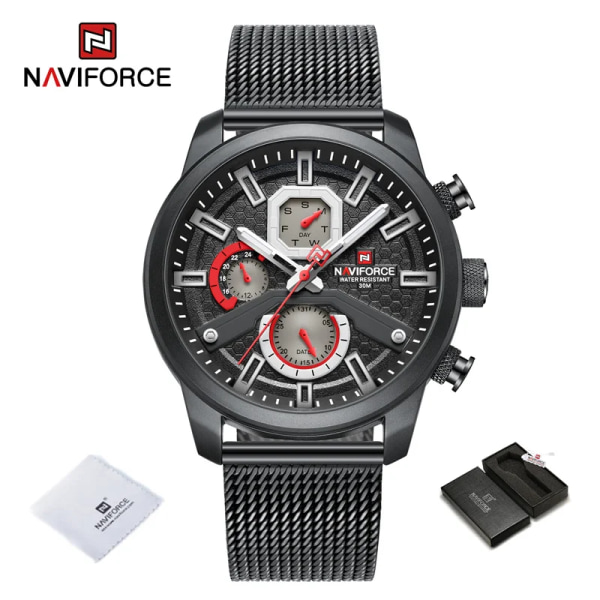 NAVIFORCE Kalenderklockor för män Casual Watch för män Quartz Armbandsklocka i rostfritt stål Watch Masculino 2022 BB-BOX