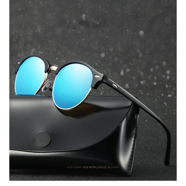 Klassiska halvbåglösa polariserade solglasögon Herr Dam Märkesdesigner Retro Driving Solglasögon Anti-bländning Oculos De Sol UV400 black silver AS