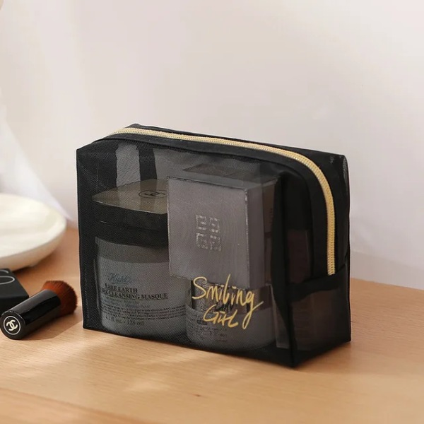 1st Svart Mesh Kosmetikväska för kvinnor Transparent Travel Comsetics Borstar Organizer Case Liten Stor Toalett Sminkväska TypeD
