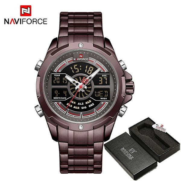 NAVIFORCE Lyxiga originalklockor för män Digital Kronograf Mode Sport Watch Rostfritt stål Vattentät klocka CEGY BOX