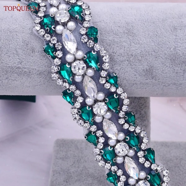 TOPQUEEN Damklänningar Elastiskt bälte Mode Glittrande Rhinestone Stretch midjeband Resefestdekoration Plus Size Anpassad S22-B Dark green 68cm