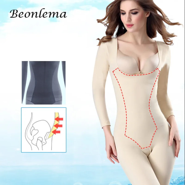 Beonlema Kvinnor Body Modeling Shaper Full Lång Ben Shapewear Sömlös magkompression Slimmande Underkläder Plus Size Bodysuit Black1 M