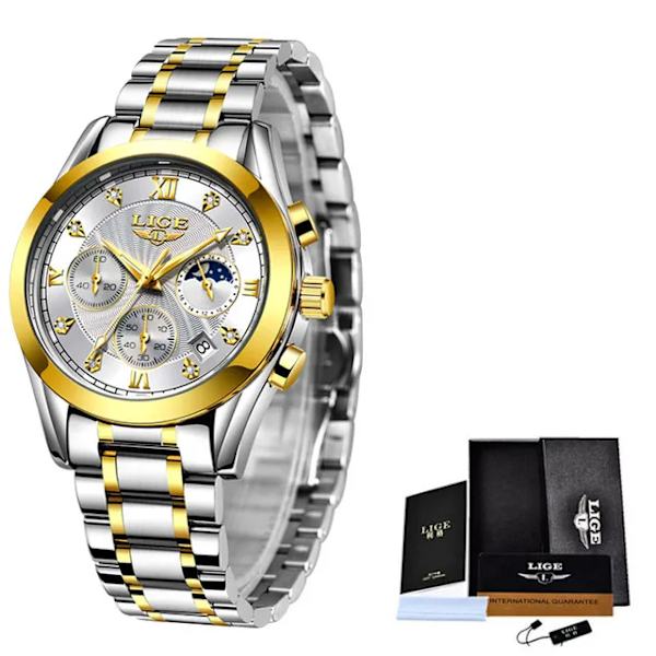 LIGE 2023 New Fashion Watch Dam Klockor Dam Creative Steel Dam Armband Klockor Dam Vattentäta klockor Relogio Feminino Gold white S