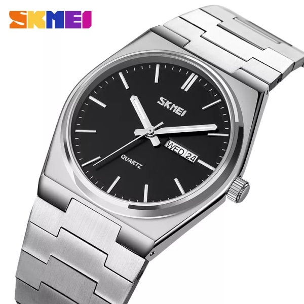 SKMEI Ny Casual Quartz Clock Man Full Steel Time Week Date Watch Herr Vattentät Business Armbandsur Man reloj hombre color4