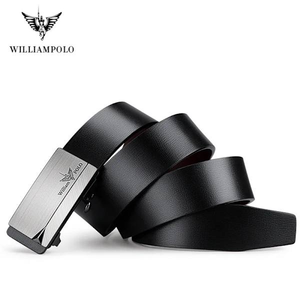 WILLIAMPOLO berömda märkesbälte män högsta kvalitet äkta läder lyxdesigner manliga automatiska spännbälten för män 105-130cm Black-20212 115CM