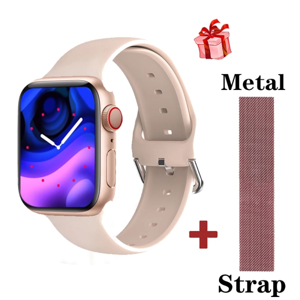 Original IWO 14 T900 Pro Max Smart Watch Series 7 Bluetooth Call 44mm blodtrycksmätare Smartwatch Klockor för Apple Android Add Pink Steel