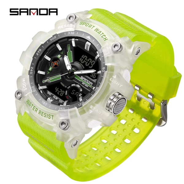 SANDA 3179 Digital Watch för män 50M vattentät watch Dual Display Quartz Watch för män Luminous Relogio Masculino Fluorescent green