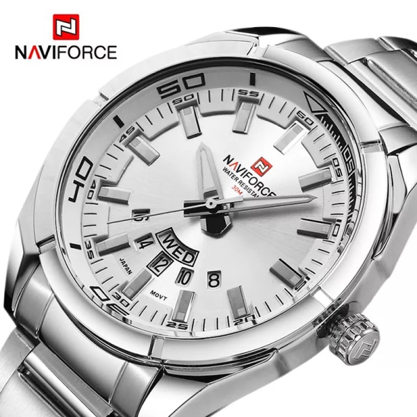 Klockor Herr NAVIFORCE Toppmärke Watch Helt stål Vattentät Casual Quartz Date Sport Militär Armbandsur Watch Masculino grey