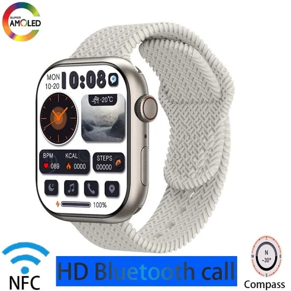 herrsmartklocka IP68 vattentät NFC Bluetooth samtal Smartwatch Series 9 AMOLED explosionssäker skärm för kvinnors smartklocka White A HK9 PRO