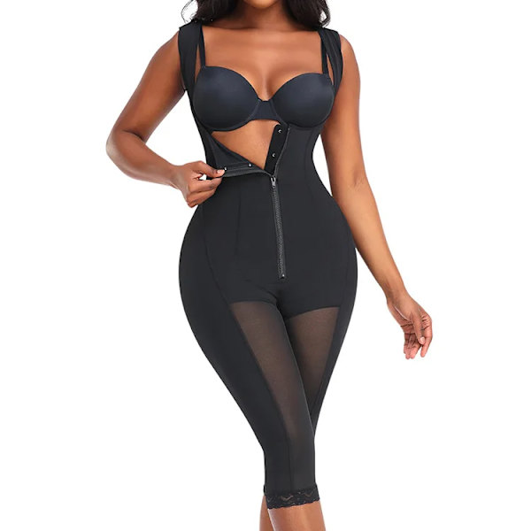 Dam Bodysuit Shapewear Extra stark kontroll waist trainer Träning Timglas Bälte Midja Cincher Lårtrimmer Lång Torso Fajas Black S