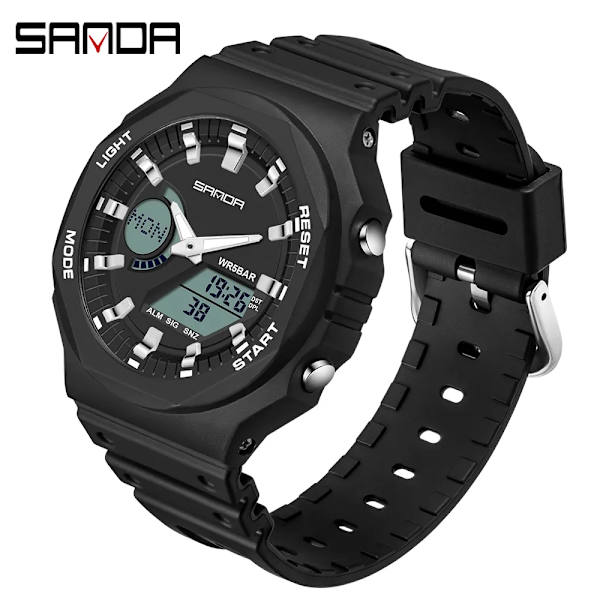 SANDA Utomhussportklockor Män Ms LED Digitala klockor Militär Vattentät Date Elektronisk Watch Pojke Tjej Relogio Masculino Black white