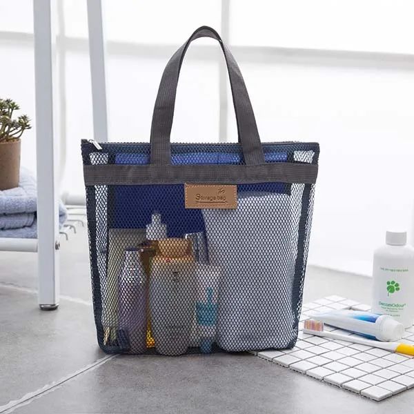 Kvinnor Beach Gym Bad Kosmetikväska Set Makeup Mesh Toalettpåsar Herr Organizer Bärbart case navy blue