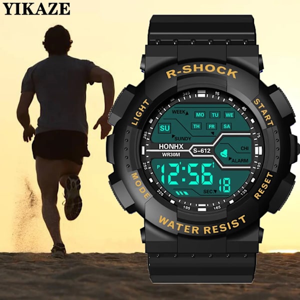 YIKAZE Multifunktions Watch för män LED Digital watch Stor urtavla Vattentät Lysande Herr Watch Elektroniska klockor C-Army-green