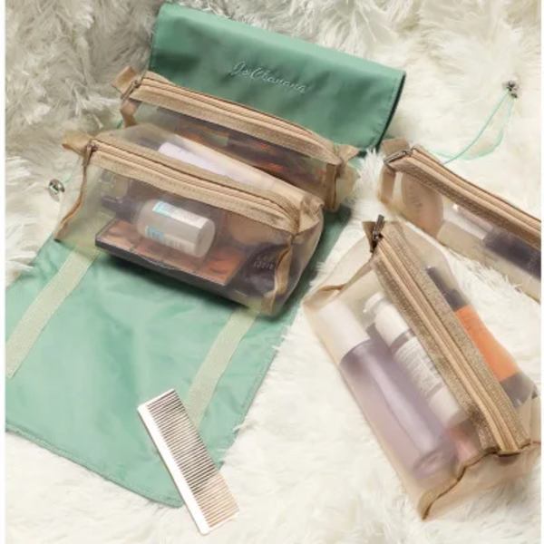 Kvinnor Kosmetikväska Organizer Vikbar hängande nylon Bärbar sminkväska Multifunktionell toalettpåse light green M