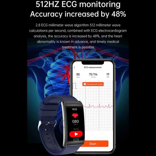 Ny E600 EKG Smart Watch Herr Icke-invasiv Blodsocker Puls Blodtrycksmätare Sportsteg Smartwatch Dam Android add metal black(.1225)