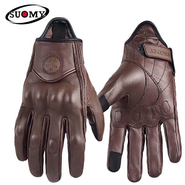 Suomy Motorcykelhandskar i Läder för Kvinnor Sommar Andningsbara Moto Gp Handskar Retro Hel Finger Cykelhandskar Rosa Xs-Xxl Brown M