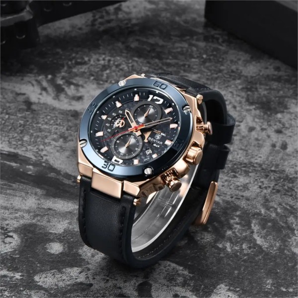 BENYAR Top Brand 2023 Herr Quartz Watch Multifunktion Sport Chronograph 30M Vattentät Armbandsur Watch Relogio Masculino Blue Rose Gold