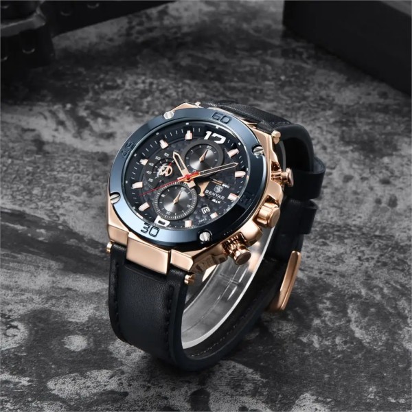 BENYAR Top Brand 2023 Herr Quartz Watch Multifunktion Sport Chronograph 30M Vattentät Armbandsur Watch Relogio Masculino Silver Blue