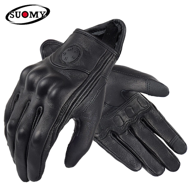 Suomy Vinatge Getläder Motorcykelhandskar Sommar Herr Perforerade Retro Läder Motorcykel Motocross Handske Dam Motorcyklist Guantes SU14 Black S