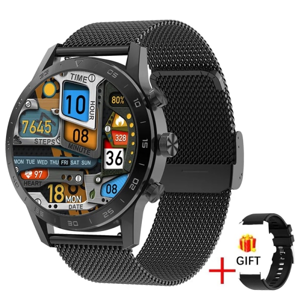 LIGE Nytt Bluetooth Call Smart Watch Herr HD Full Touch Sport Fitness Armband Vattentätt Lyx Herr SmartWatch För IOS Android Mesh belt black Bluetooth call